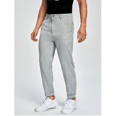 Men Plain Color Zipper Fly Side Pockets Ankle Length Business Pants