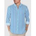Stylish Blue Vertical Stripes Pattern Printing Men's Long Sleeve Shirt