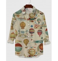 Vintage Around the World Hot Air Balloon Printing Men's Long Sleeve Shirt