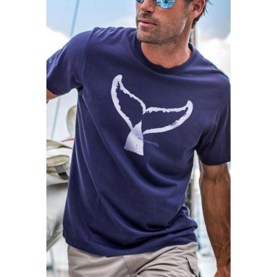 Wyland Whale Tail Brushed Indigo Short Sleeve Crew Neck T-Shirt