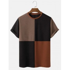 Men's Simple Contrast Color Casual Round Neck Short Sleeve T-Shirt