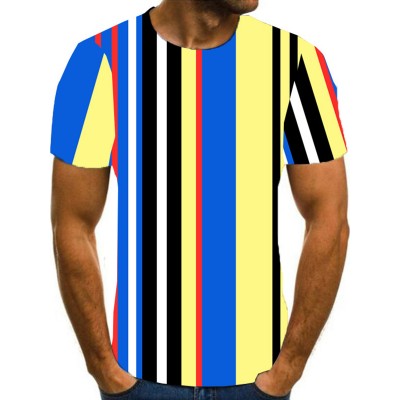 Casual o-neck letter printed men's T-shirt with color stripes