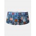 Mens Underwear Graffiti Print Faux Silk U Convex Boxers