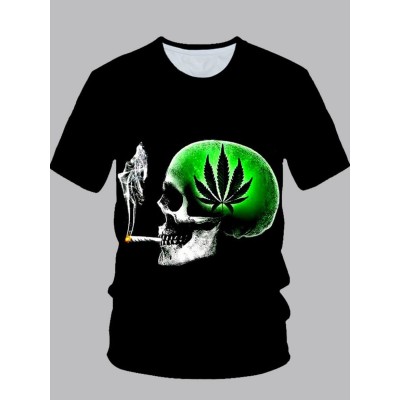 Men Street O Neck Print Green T-shirt