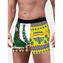 Mens Funny Print Mid Waist Christmas Style Boxer Briefs Cozy Underwear