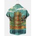 Men's Casual Vacation Tiki Mask Surf Picture Print Short Sleeve Shirt
