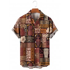Men's Hawaiian Style Tribal Pattern Short Sleeve Shirt