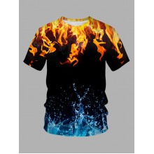 Casual O Neck Flame Print Black Men T-shirt