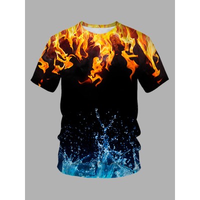 Casual O Neck Flame Print Black Men T-shirt