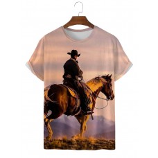 Western Denim Print Short Sleeve T-Shirt