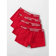 4Pcs Mens Seamless Cotton Underwear Logo Waistband Red Boxers With Pouch